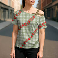 Omaomao Aloha Hawaii Cross Shoulder Shirt Rosebud Lei With Palaka Motif - Polynesian Pride