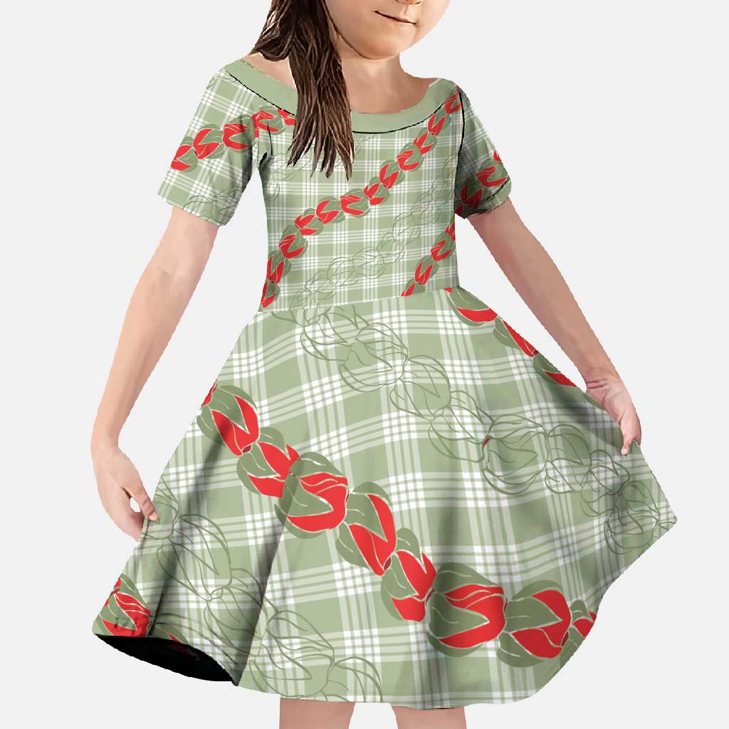 Omaomao Aloha Hawaii Family Matching Long Sleeve Bodycon Dress and Hawaiian Shirt Rosebud Lei With Palaka Motif - Polynesian Pride