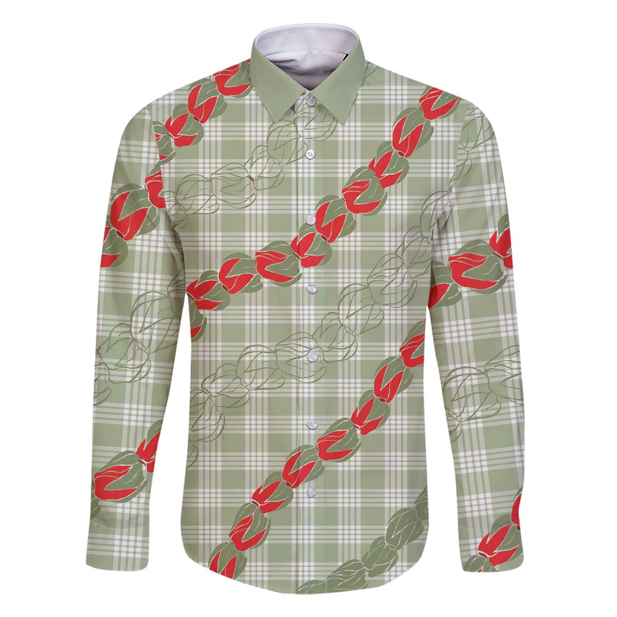 Omaomao Aloha Hawaii Family Matching Off The Shoulder Long Sleeve Dress and Hawaiian Shirt Rosebud Lei With Palaka Motif - Polynesian Pride