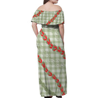 Omaomao Aloha Hawaii Family Matching Off Shoulder Maxi Dress and Hawaiian Shirt Rosebud Lei With Palaka Motif - Polynesian Pride