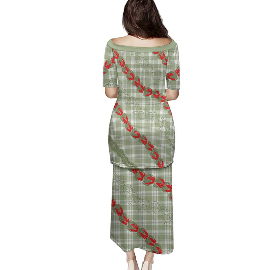 Omaomao Aloha Hawaii Family Matching Puletasi and Hawaiian Shirt Rosebud Lei With Palaka Motif - Polynesian Pride