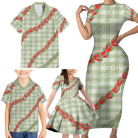 Omaomao Aloha Hawaii Family Matching Short Sleeve Bodycon Dress and Hawaiian Shirt Rosebud Lei With Palaka Motif - Polynesian Pride