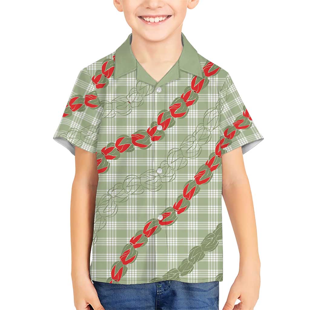 Omaomao Aloha Hawaii Family Matching Short Sleeve Bodycon Dress and Hawaiian Shirt Rosebud Lei With Palaka Motif - Polynesian Pride