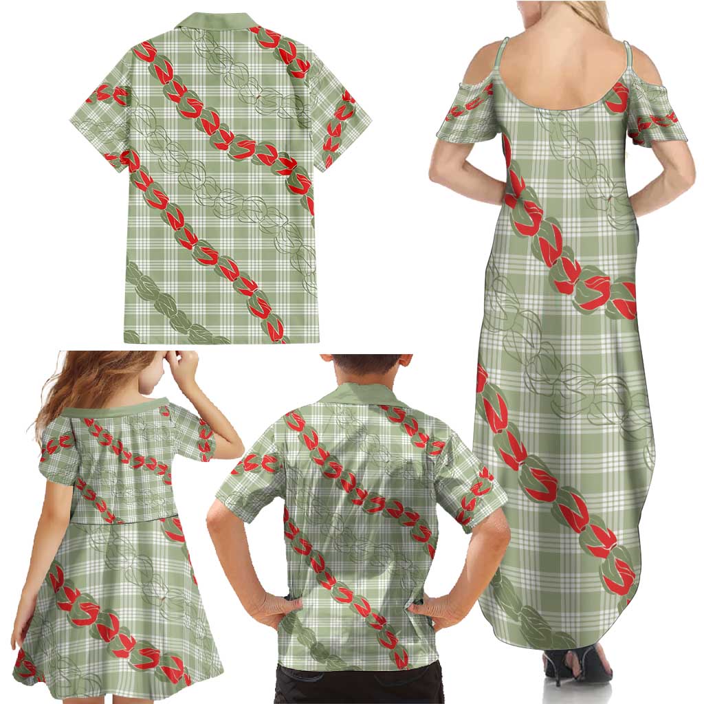 Omaomao Aloha Hawaii Family Matching Summer Maxi Dress and Hawaiian Shirt Rosebud Lei With Palaka Motif - Polynesian Pride