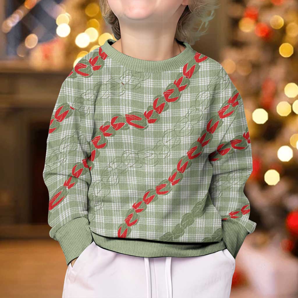 Omaomao Aloha Hawaii Kid Ugly Christmas Sweater Rosebud Lei With Palaka Motif - Polynesian Pride