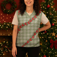 Omaomao Aloha Hawaii Christmas Knitted V-Neck Vest Rosebud Lei With Palaka Motif - Polynesian Pride