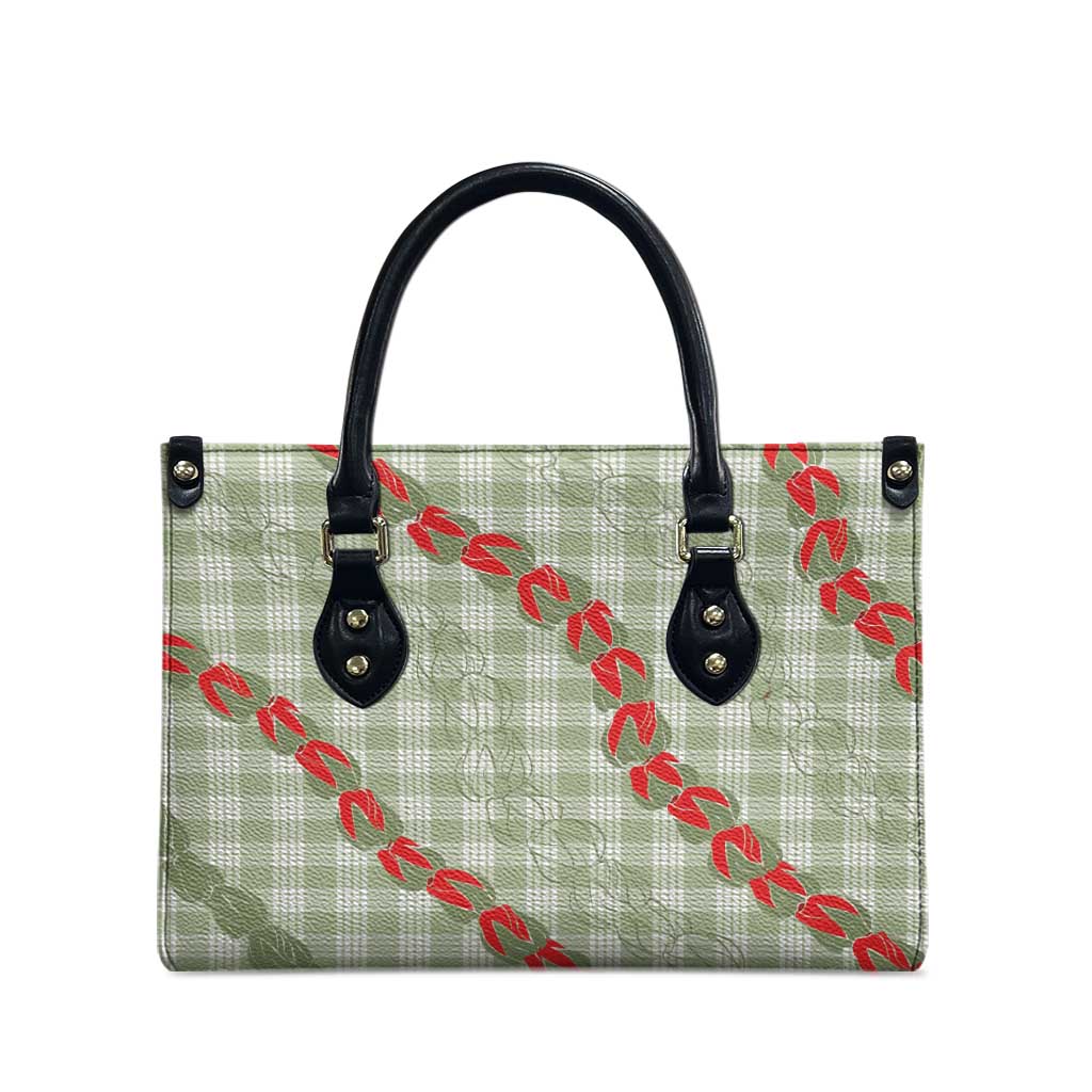 Omaomao Aloha Hawaii Leather Bag Rosebud Lei With Palaka Motif - Polynesian Pride