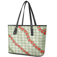 Omaomao Aloha Hawaii Leather Tote Bag Rosebud Lei With Palaka Motif - Polynesian Pride