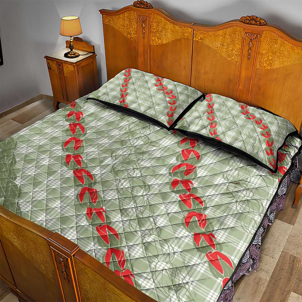 Omaomao Aloha Hawaii Quilt Bed Set Rosebud Lei With Palaka Motif - Polynesian Pride
