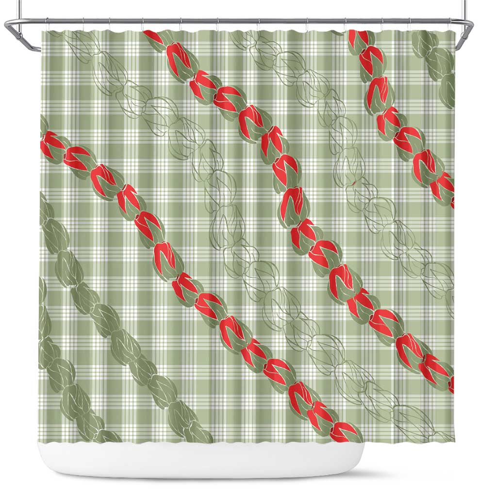 Omaomao Aloha Hawaii Shower Curtain Rosebud Lei With Palaka Motif - Polynesian Pride
