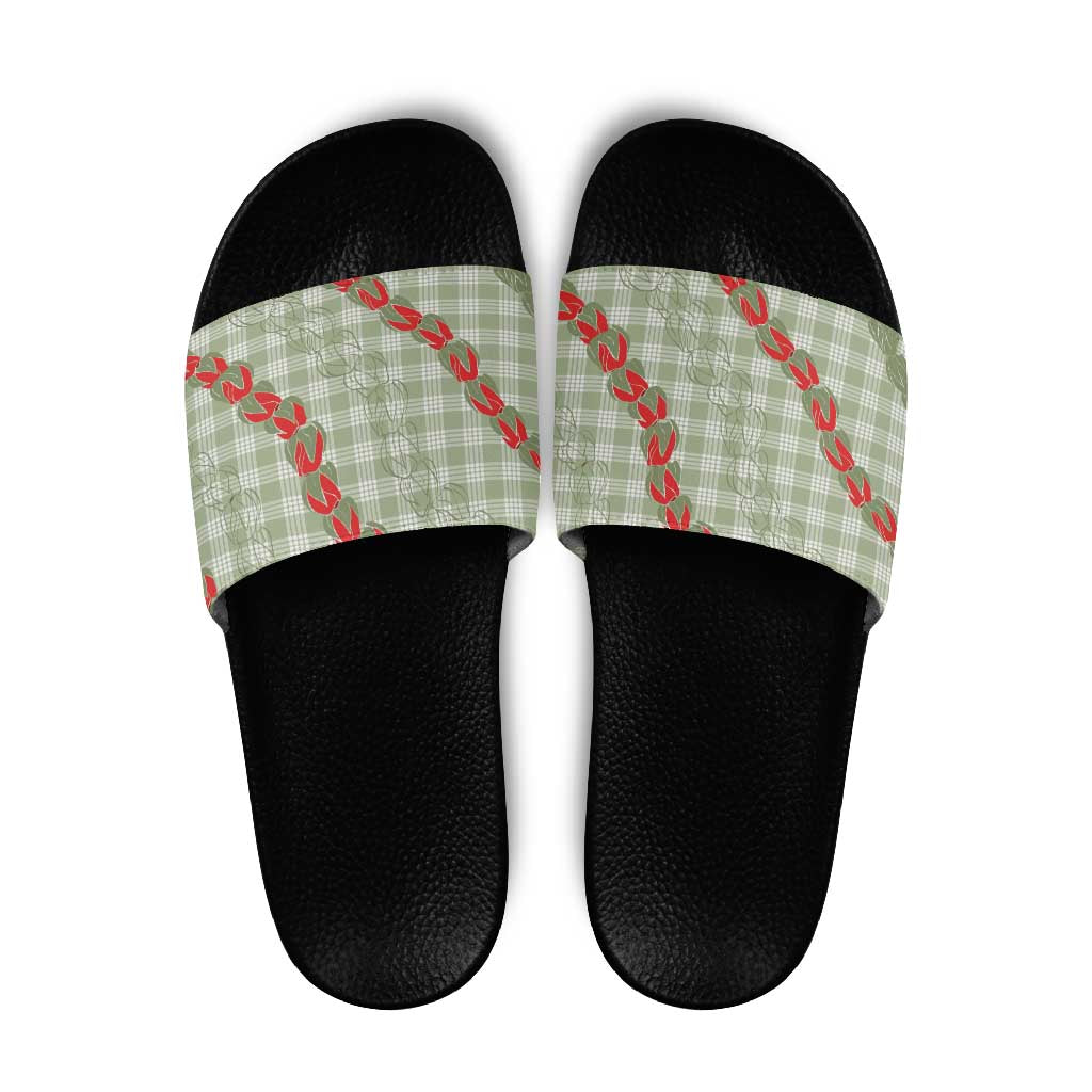 Omaomao Aloha Hawaii Slide Sandals Rosebud Lei With Palaka Motif - Polynesian Pride
