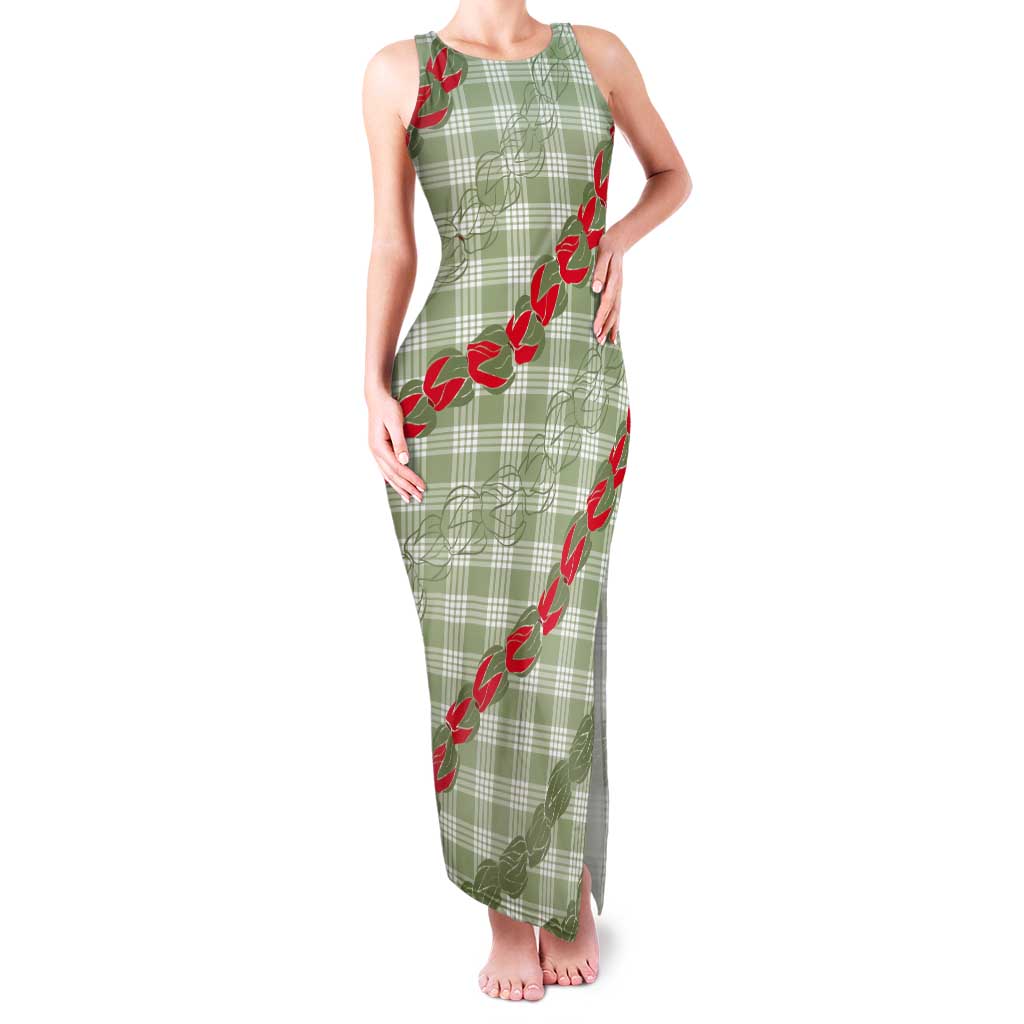 Omaomao Aloha Hawaii Tank Maxi Dress Rosebud Lei With Palaka Motif - Polynesian Pride