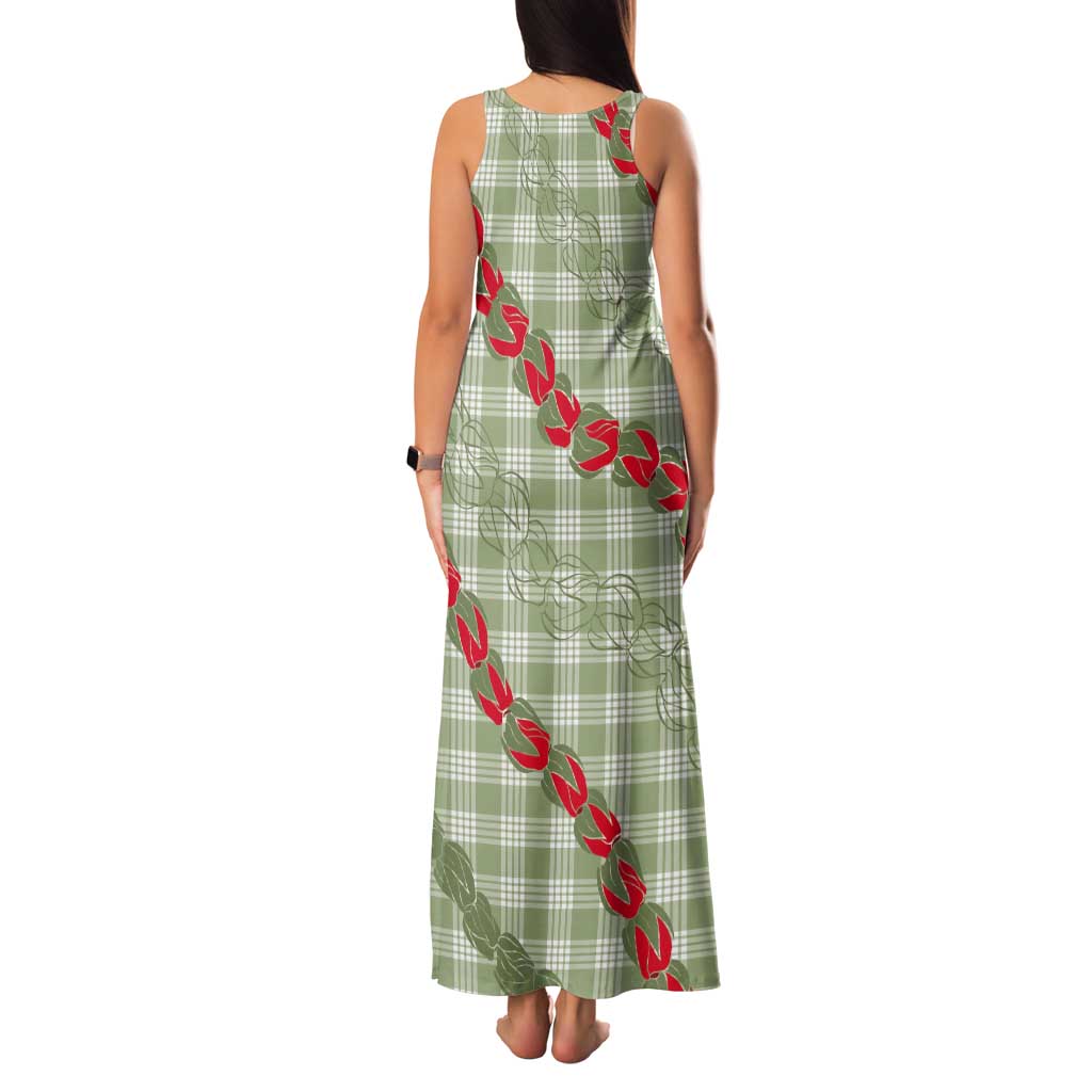 Omaomao Aloha Hawaii Tank Maxi Dress Rosebud Lei With Palaka Motif - Polynesian Pride