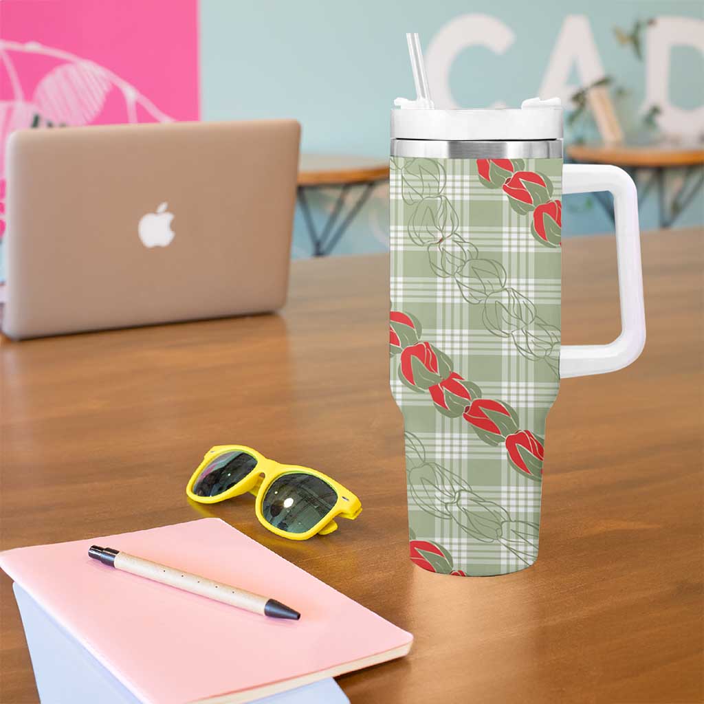 Omaomao Aloha Hawaii Tumbler With Handle Rosebud Lei With Palaka Motif - Polynesian Pride