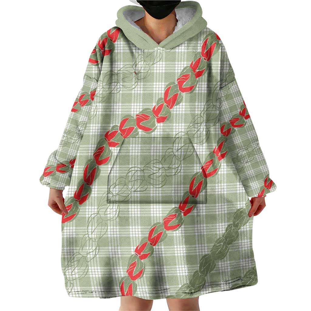 Omaomao Aloha Hawaii Wearable Blanket Hoodie Rosebud Lei With Palaka Motif - Polynesian Pride