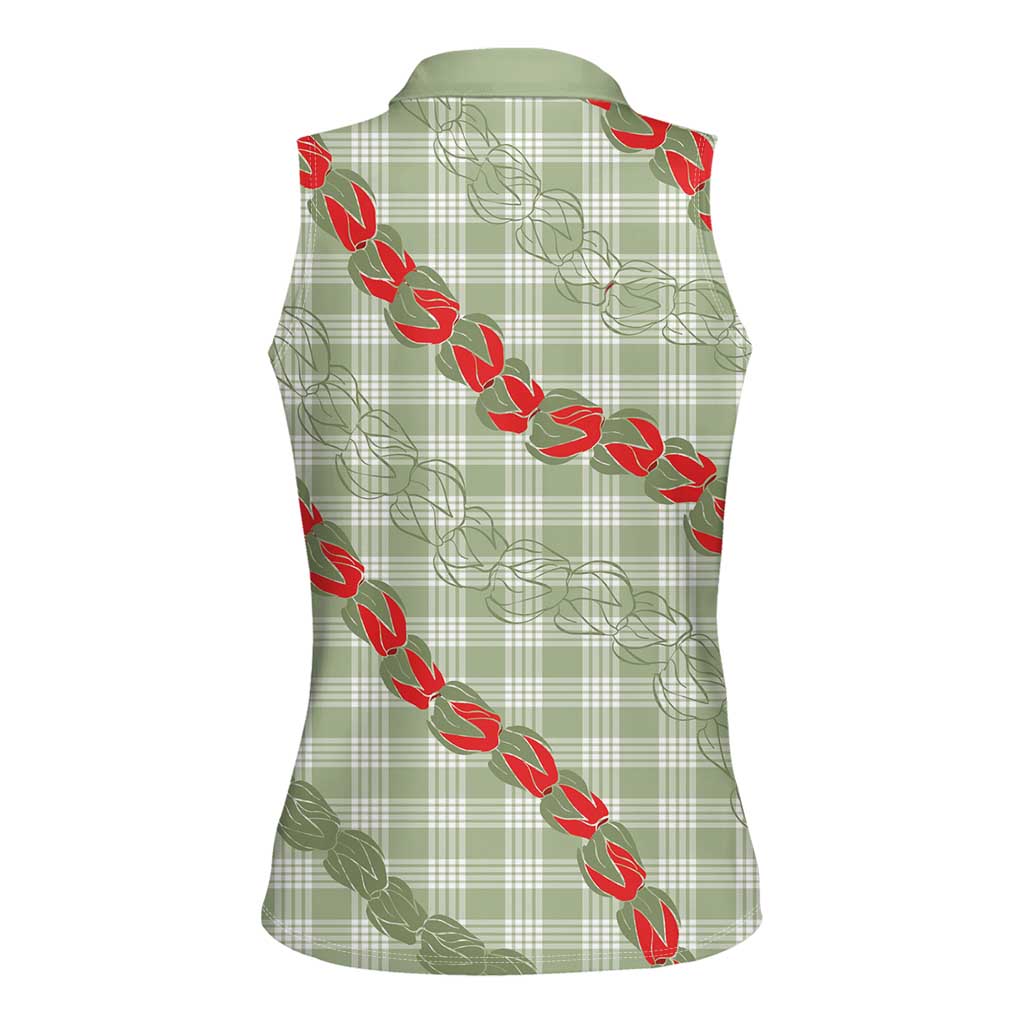 Omaomao Aloha Hawaii Women Sleeveless Polo Shirt Rosebud Lei With Palaka Motif - Polynesian Pride