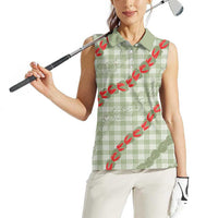 Omaomao Aloha Hawaii Women Sleeveless Polo Shirt Rosebud Lei With Palaka Motif - Polynesian Pride