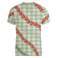 Omaomao Aloha Hawaii Women V-Neck T-Shirt Rosebud Lei With Palaka Motif - Polynesian Pride