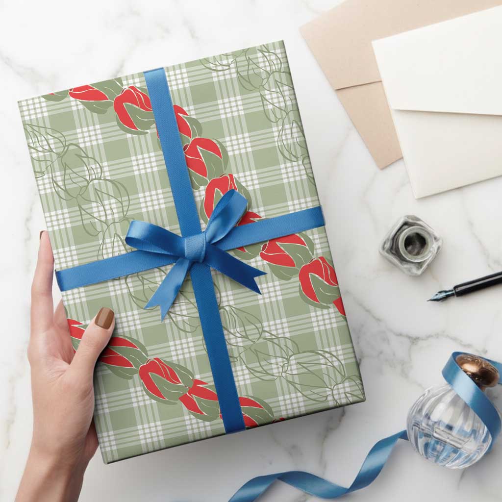 Omaomao Aloha Hawaii Wrapping Paper Rosebud Lei With Palaka Motif - Polynesian Pride