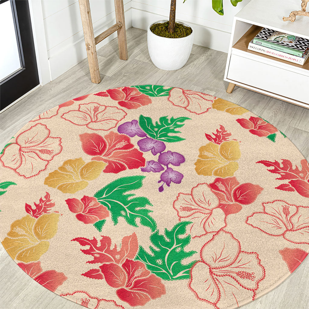 Colorful Aloha Hawaii Hibiscus Orchid Seamless Round Carpet LT14 Colorful - Polynesian Pride