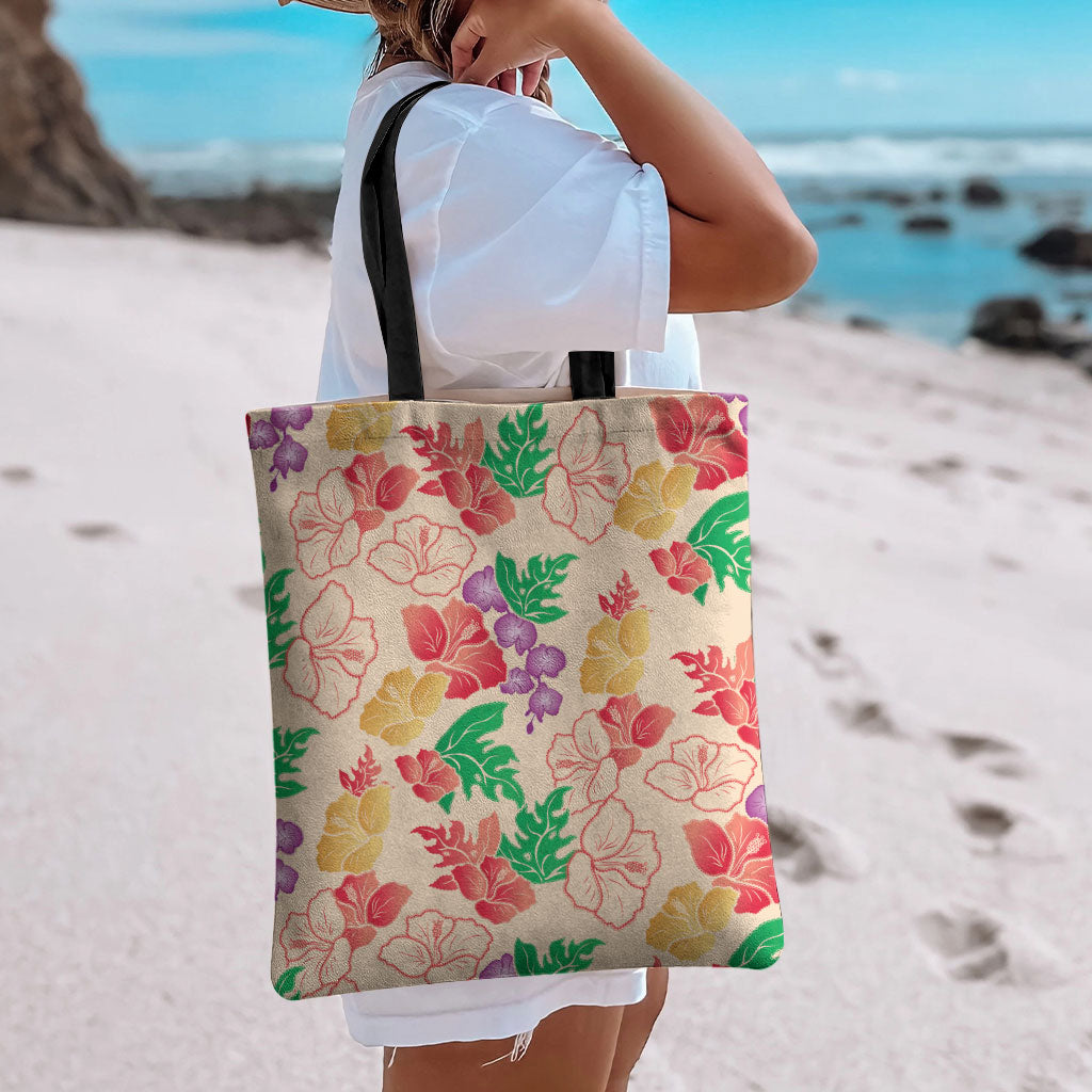 Colorful Aloha Hawaii Hibiscus Orchid Seamless Tote Bag LT14 - Polynesian Pride