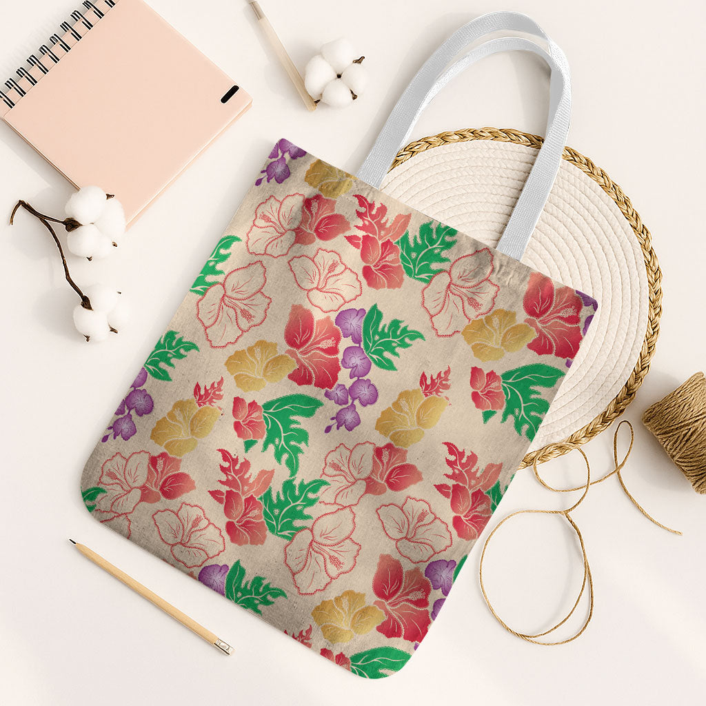Colorful Aloha Hawaii Hibiscus Orchid Seamless Tote Bag LT14 White Strap One Size Colorful - Polynesian Pride