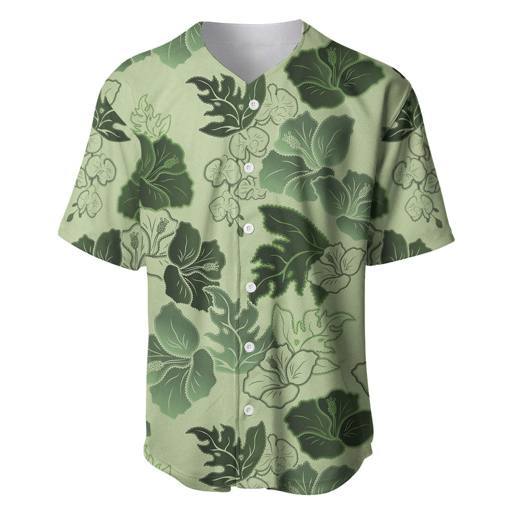 Vesuvian Green Aloha Hawaii Hibiscus Orchid Seamless Baseball Jersey LT14 Green - Polynesian Pride