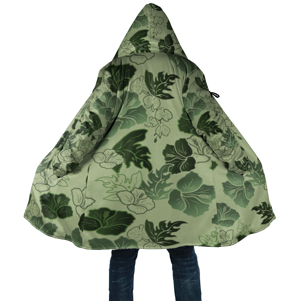 Vesuvian Green Aloha Hawaii Hibiscus Orchid Seamless Cloak LT14 Unisex Green - Polynesian Pride