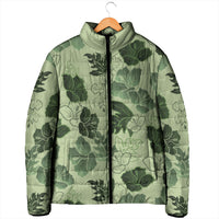 Vesuvian Green Aloha Hawaii Hibiscus Orchid Seamless Padded Jacket