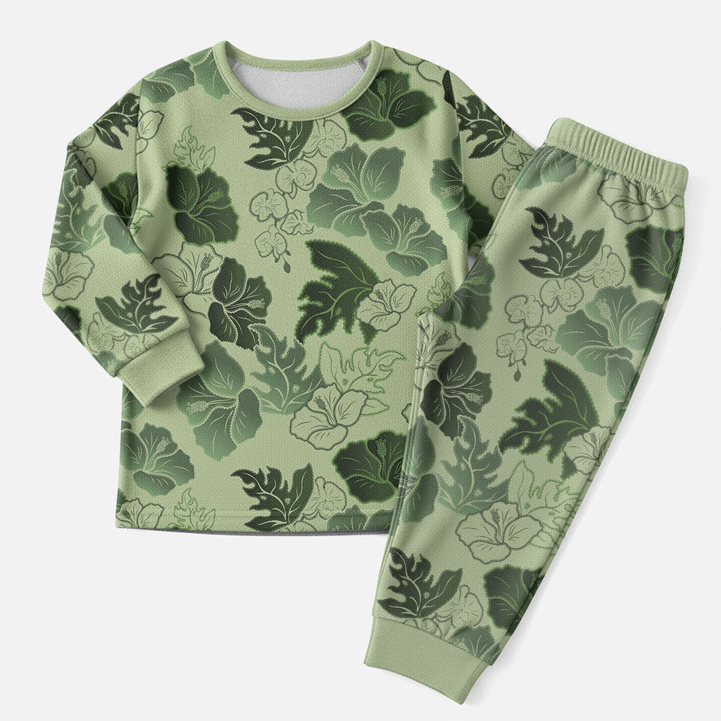 Vesuvian Green Aloha Hawaii Hibiscus Orchid Seamless Christmas Pajama Set LT14 Men Green - Polynesian Pride