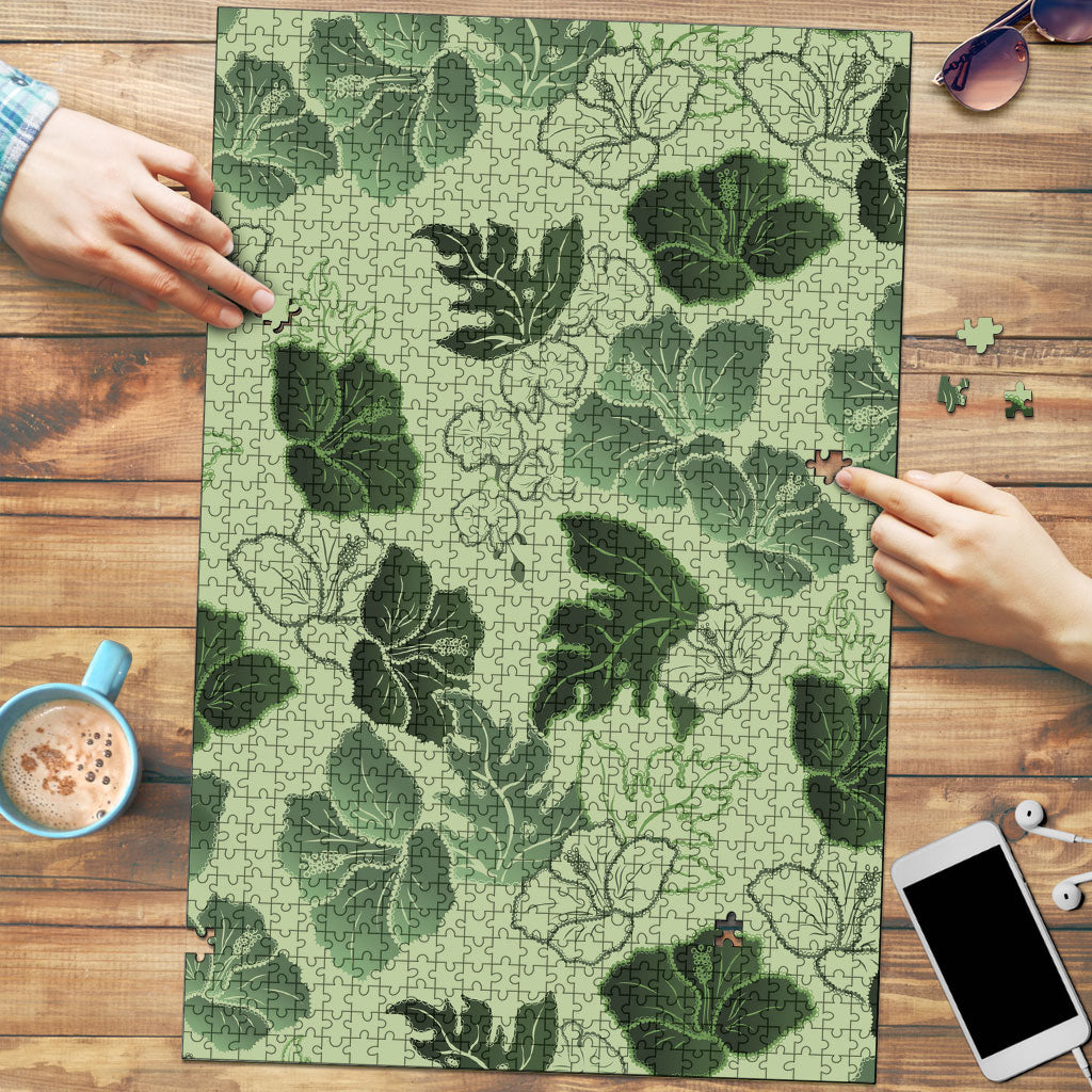 Vesuvian Green Aloha Hawaii Hibiscus Orchid Seamless Puzzle LT14 Green - Polynesian Pride