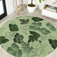 Vesuvian Green Aloha Hawaii Hibiscus Orchid Seamless Round Carpet LT14 Green - Polynesian Pride