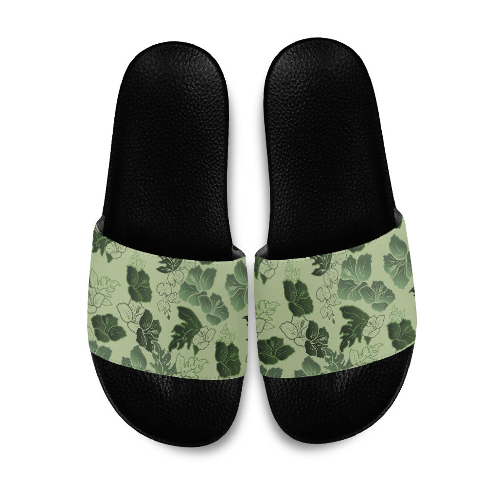 Vesuvian Green Aloha Hawaii Hibiscus Orchid Seamless Slide Sandals LT14 Green - Polynesian Pride
