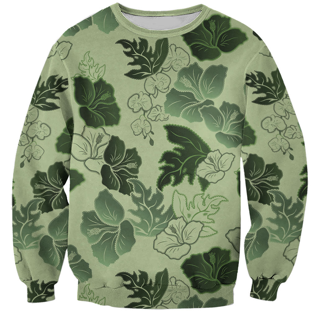 Vesuvian Green Aloha Hawaii Hibiscus Orchid Seamless Sweatshirt LT14 Unisex Green - Polynesian Pride