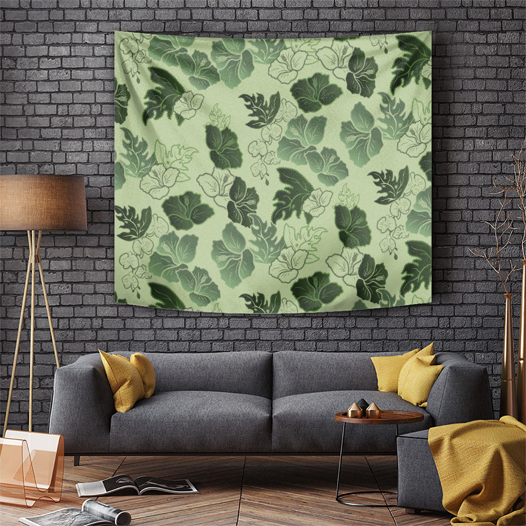 Vesuvian Green Aloha Hawaii Hibiscus Orchid Seamless Tapestry LT14 Green - Polynesian Pride