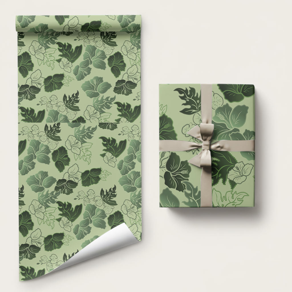 Vesuvian Green Aloha Hawaii Hibiscus Orchid Seamless Wrapping Paper LT14 58" × 23" Green - Polynesian Pride
