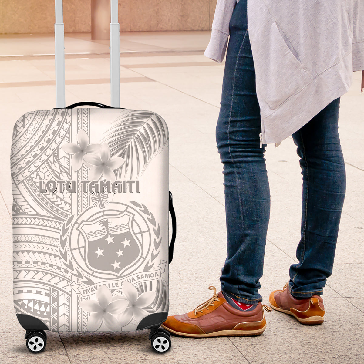 Samoa White Sunday Luggage Cover Manuia le Aso Sa o Tamaiti Polynesian Plumeria LT14 White - Polynesian Pride
