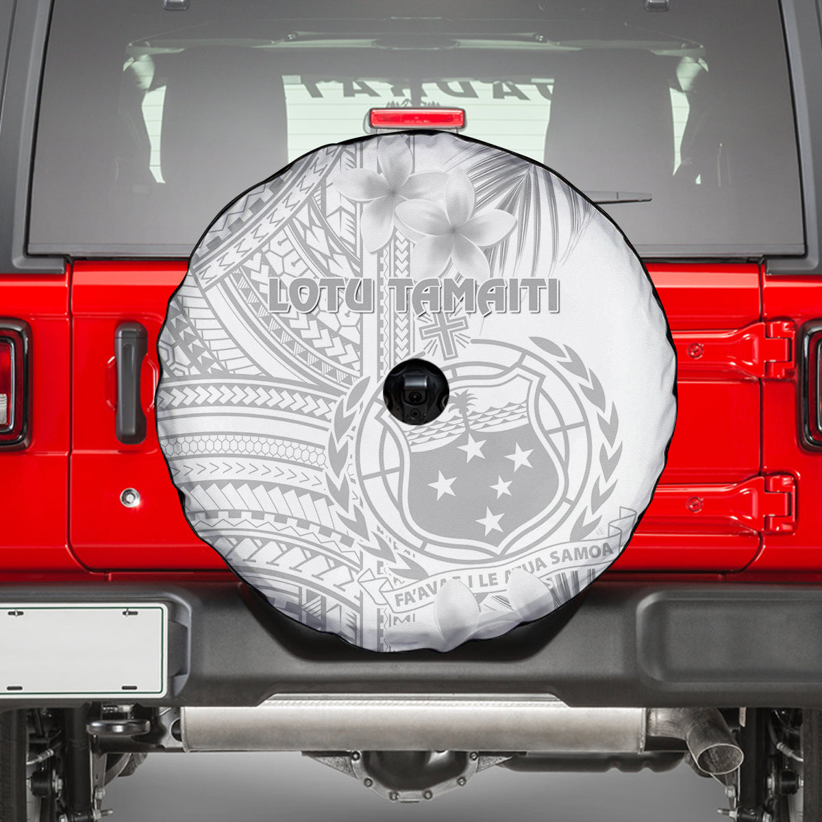 Samoa White Sunday Spare Tire Cover Manuia le Aso Sa o Tamaiti Polynesian Plumeria LT14 - Polynesian Pride