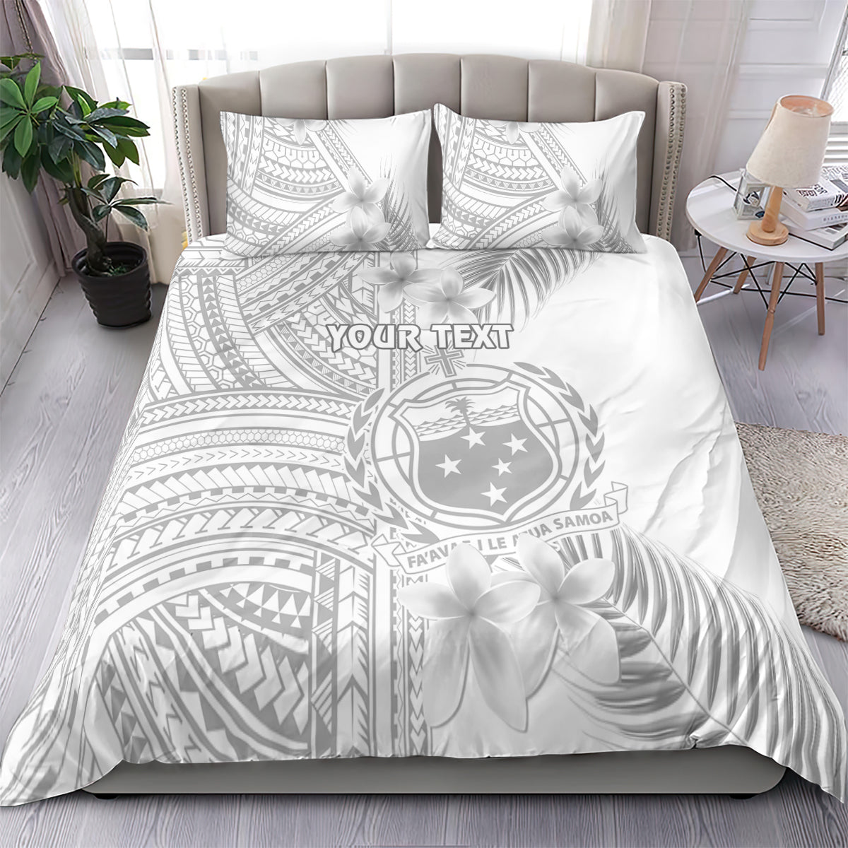 Personalised Samoa White Sunday Bedding Set Manuia le Aso Sa o Tamaiti Polynesian Plumeria LT14 - Polynesian Pride
