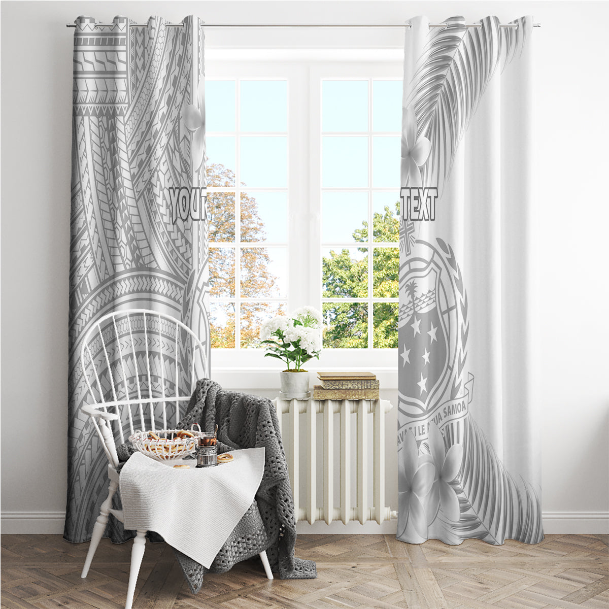 Personalised Samoa White Sunday Window Curtain Manuia le Aso Sa o Tamaiti Polynesian Plumeria LT14 - Polynesian Pride