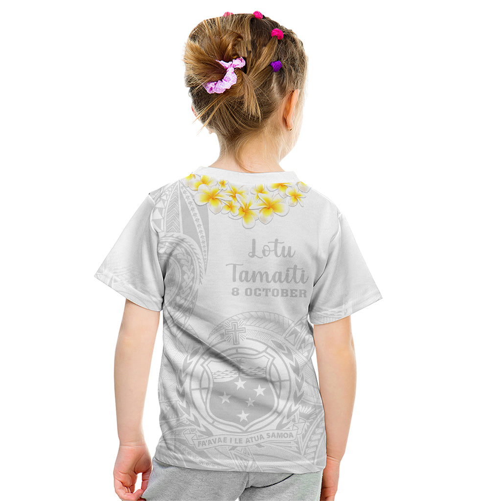Samoa White Sunday Kid T Shirt Lotu Tamaiti 2023 With Coat Of Arms LT14 - Polynesian Pride