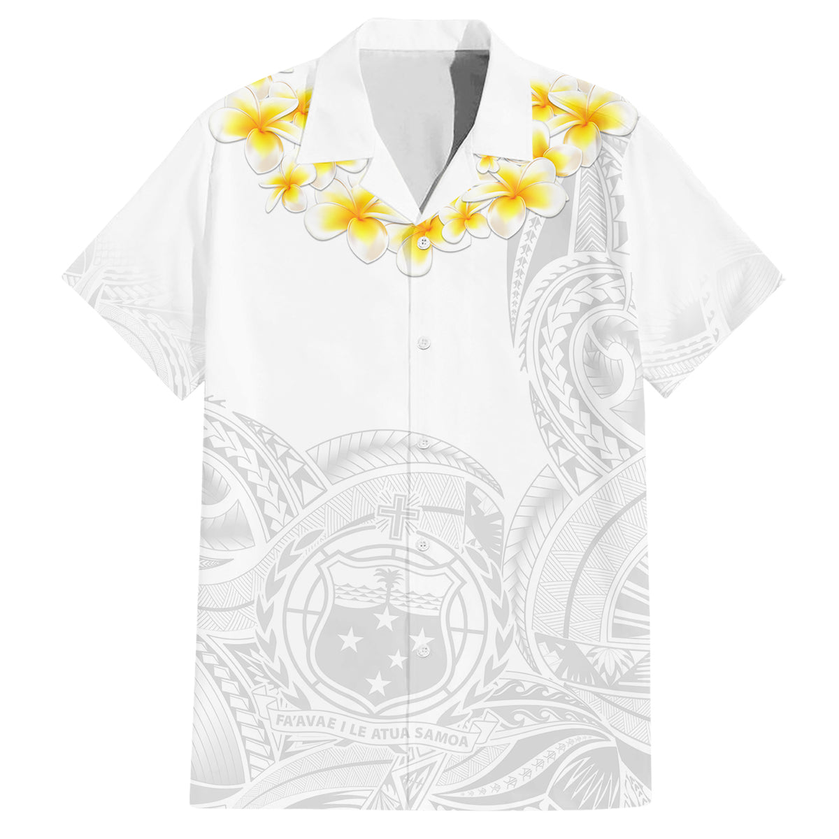 Personalised Samoa White Sunday Family Matching Short Sleeve Bodycon Dress and Hawaiian Shirt Lotu Tamaiti 2023 With Coat Of Arms LT14 Dad's Shirt - Short Sleeve White - Polynesian Pride