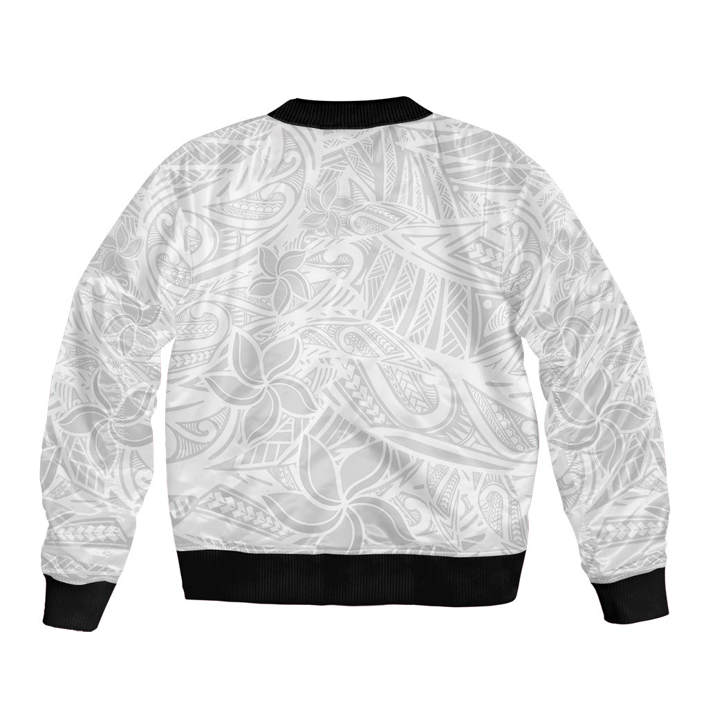 Polynesia White Sunday Bomber Jacket Polynesian Pattern With Tropical Flowers LT14 - Polynesian Pride