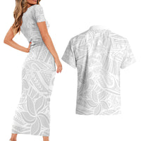 Polynesia White Sunday Couples Matching Short Sleeve Bodycon Dress and Hawaiian Shirt Polynesian Pattern With Tropical Flowers LT14 - Polynesian Pride