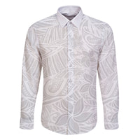 Polynesia White Sunday Family Matching Long Sleeve Bodycon Dress and Hawaiian Shirt Polynesian Pattern With Tropical Flowers LT14 Dad's Shirt - Long Sleeve White - Polynesian Pride