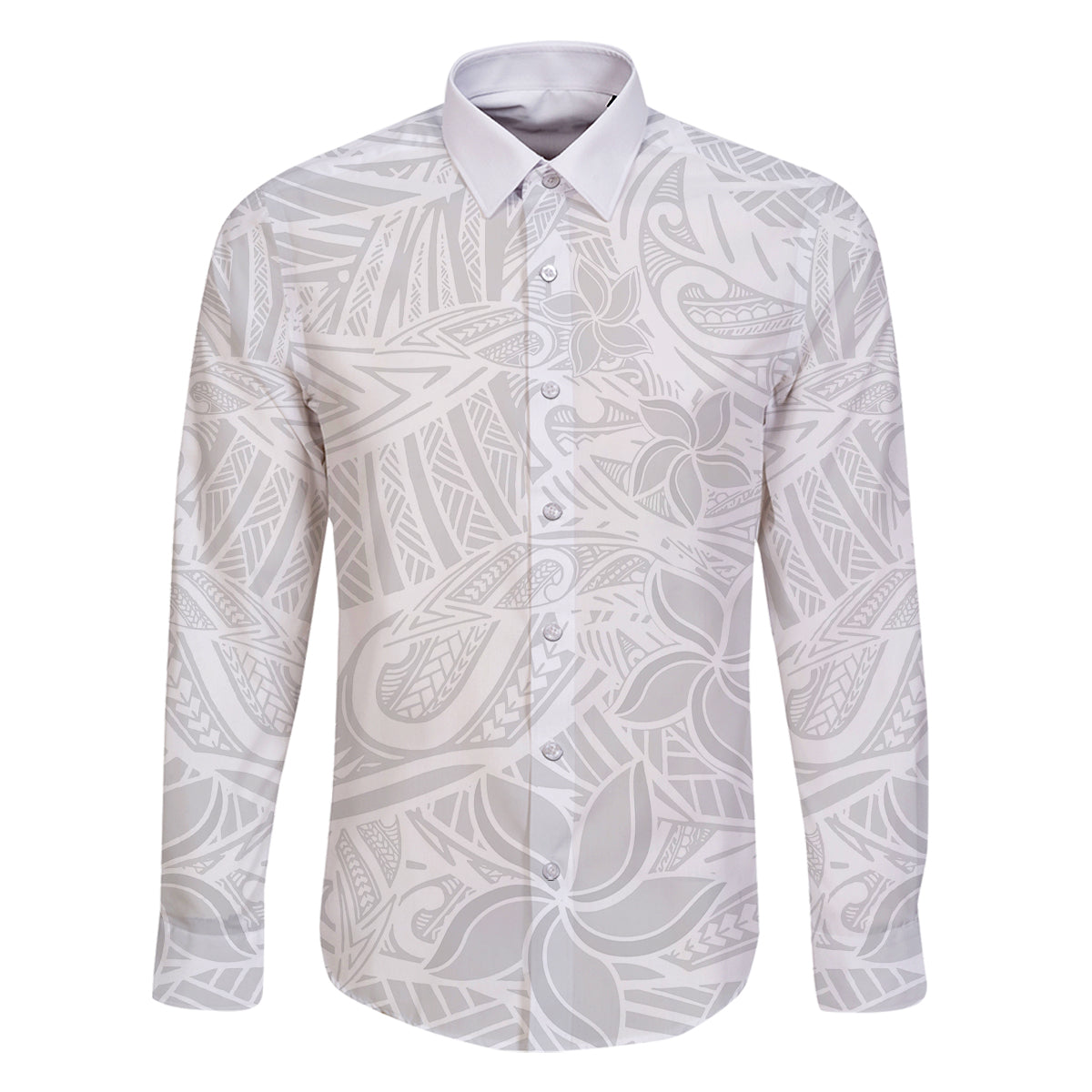 Polynesia White Sunday Family Matching Off Shoulder Long Sleeve Dress and Hawaiian Shirt Polynesian Pattern With Tropical Flowers LT14 Dad's Shirt - Long Sleeve White - Polynesian Pride