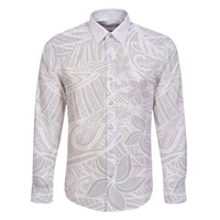 Polynesia White Sunday Family Matching Off Shoulder Short Dress and Hawaiian Shirt Polynesian Pattern With Tropical Flowers LT14 Dad's Shirt - Long Sleeve White - Polynesian Pride