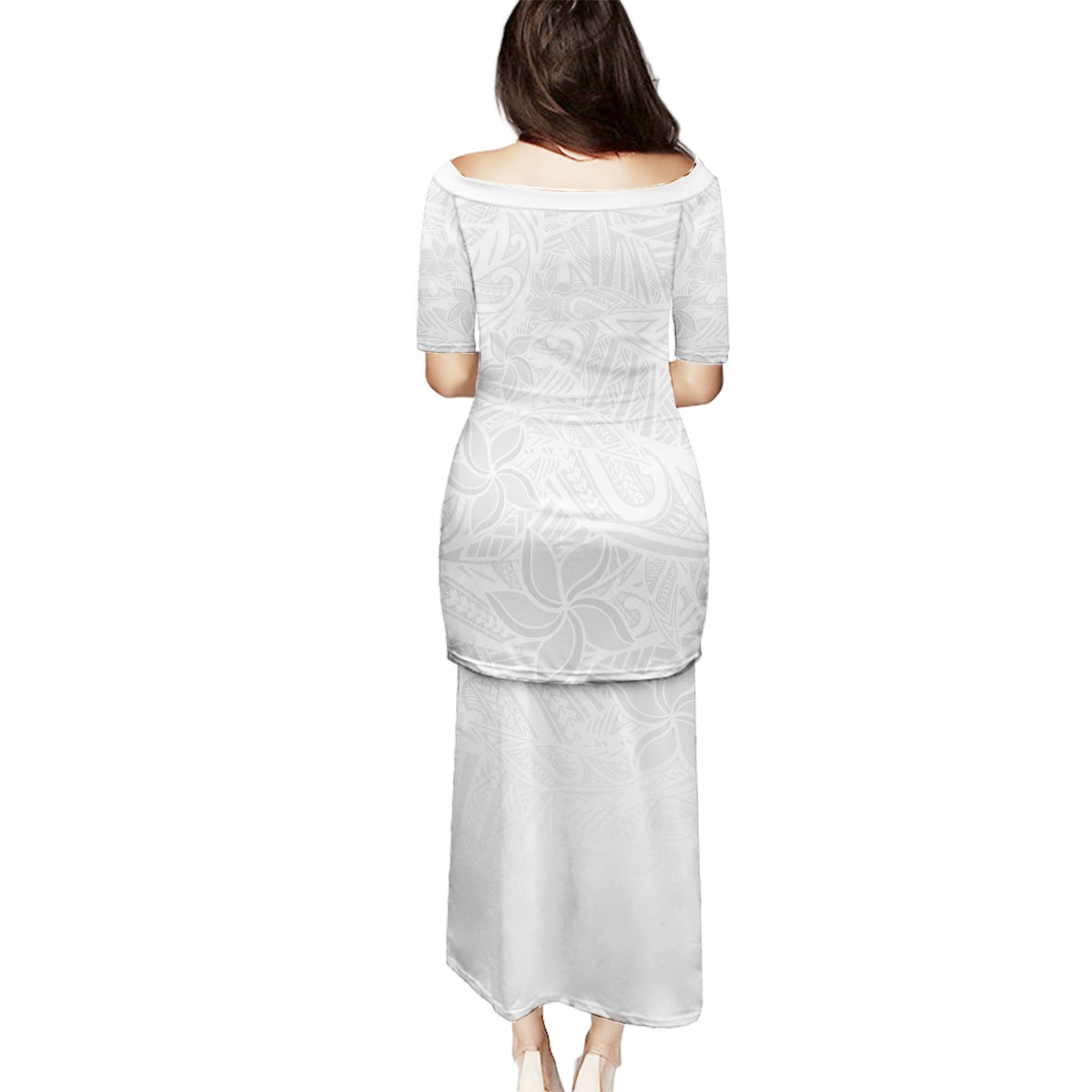 Polynesia White Sunday Family Matching Puletasi Dress and Hawaiian Shirt Polynesian Pattern With Tropical Flowers LT14 - Polynesian Pride
