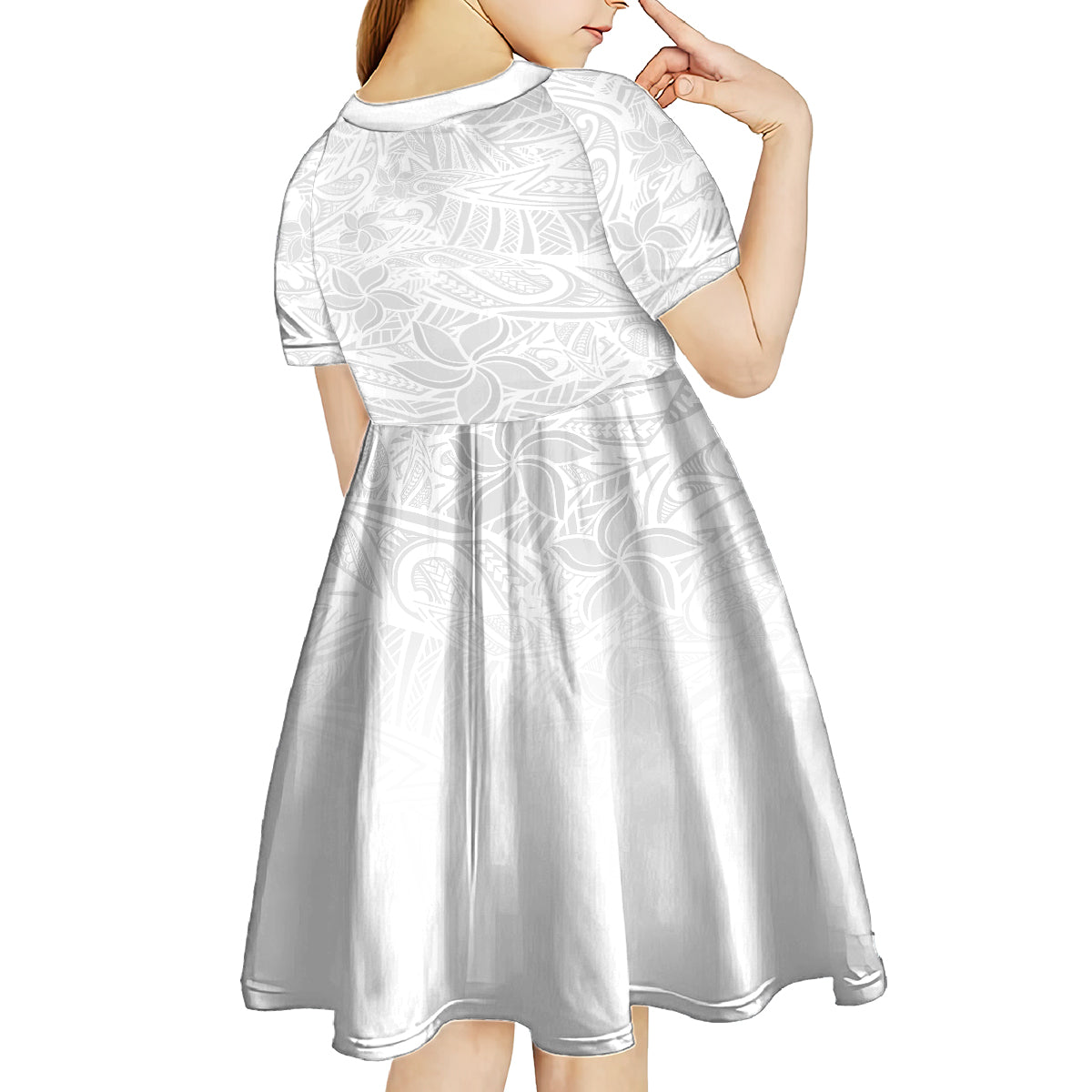 Polynesia White Sunday Kid Short Sleeve Dress Polynesian Pattern With Tropical Flowers LT14 - Polynesian Pride
