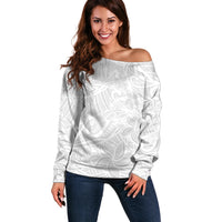 Polynesia White Sunday Off Shoulder Sweater Polynesian Pattern With Tropical Flowers LT14 Women White - Polynesian Pride